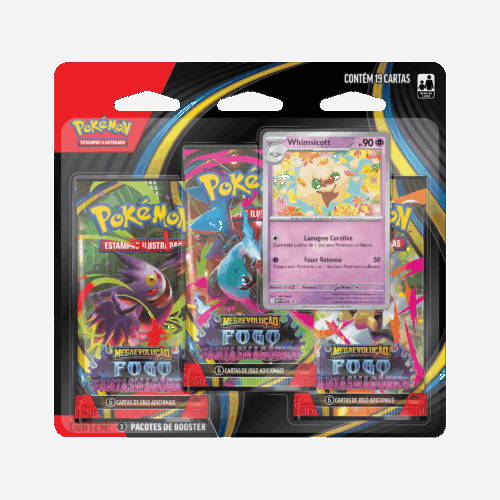 (PT-BR) Pokémon Blister Triplo Mega Evolução Fogo Fantasmagórico Whimsicott [PRÉ-VENDA]