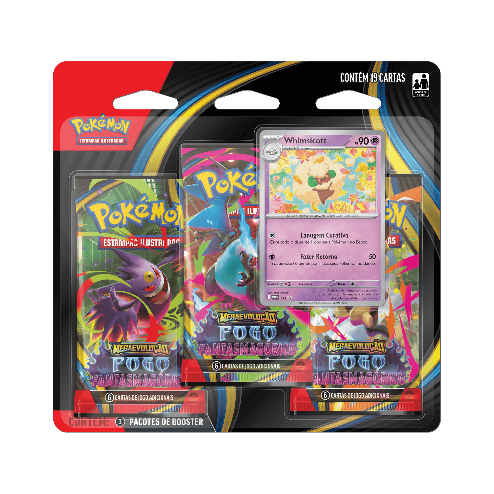 (PT-BR) Pokémon Blister Triplo Mega Evolução Fogo Fantasmagórico Whimsicott [PRÉ-VENDA]